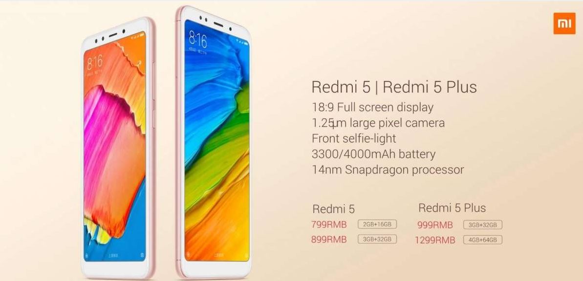 Xiaomi Redmi 5 and Redmi 5 Plus Specs
