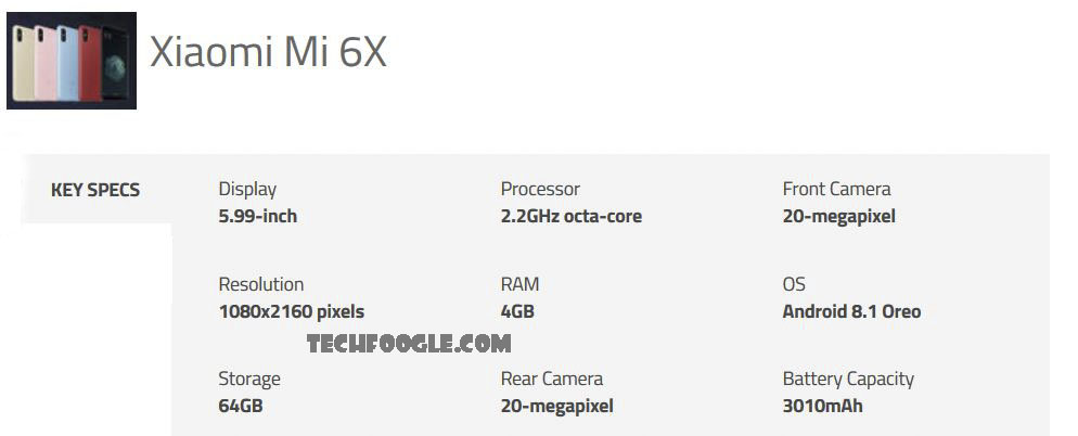 Xiaomi Mi 6X Specifications