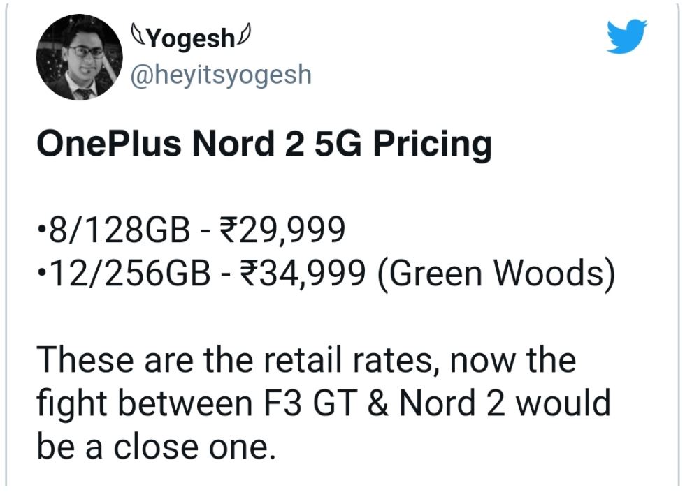 OnePlus Nord 2 Price Leak