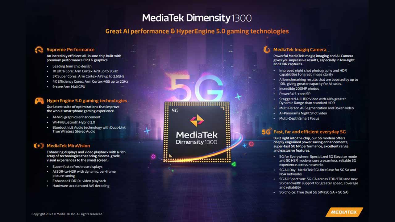 MediaTek Dimensity 1300 5G SoC Specs