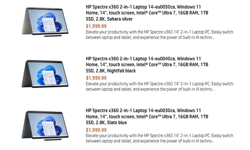 HP Spectre X360 Models leak
