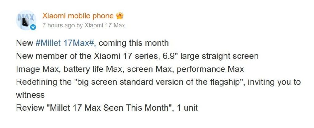 Xiaomi 17 Max Launch Window Tipped in China: Premium Features Finally Revealed 1 Xiaomi-17-Max-specs-leaked