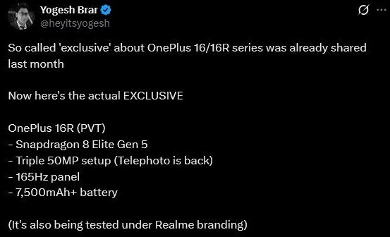 OnePlus 16R Leak Reveals a Massive Battery and Surprising Telephoto Camera 1 oneplus-16r-specifications-details